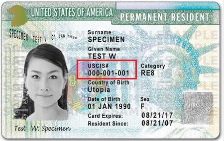 在绿卡上查找外国人登记号码