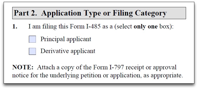 principal applicant and derivative applicant question on Form I-485